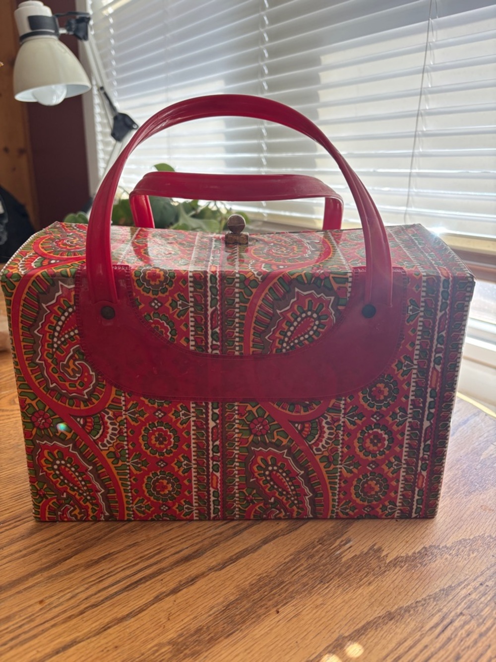 Vintage Red Paisley vinyl Case with Top Handle